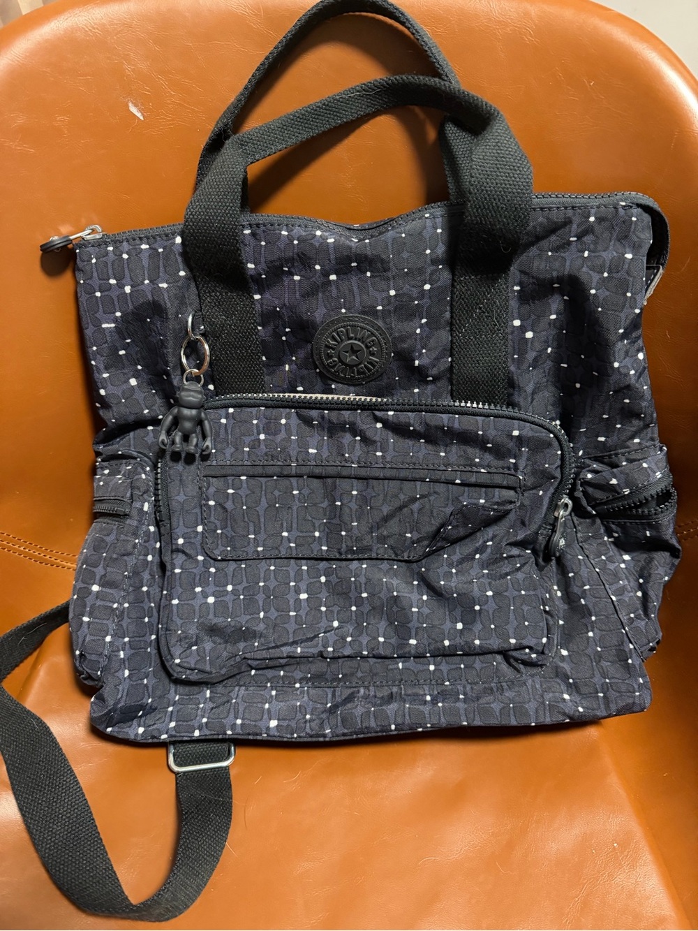 Kipling Navy Black Dot Convertible Tote Backpack